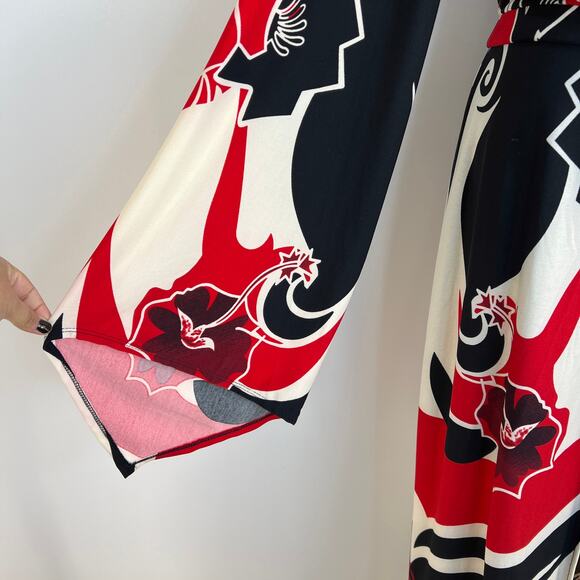 Ashley Stewart Romper Maxi Kimono Style Dress Printed Black - Picture 5 of 11